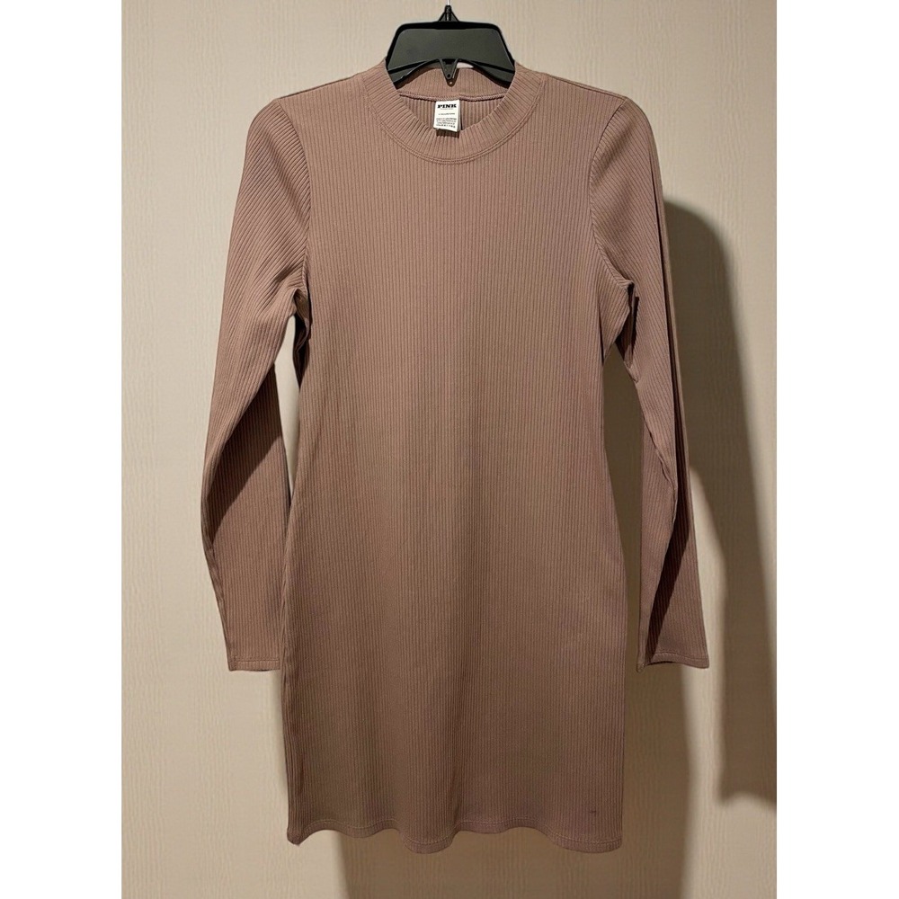 NEW Pink Victoria's Secret Size Large L Stretch Sexy Dress Brown Rib LS Lounge - Picture 8 of 11